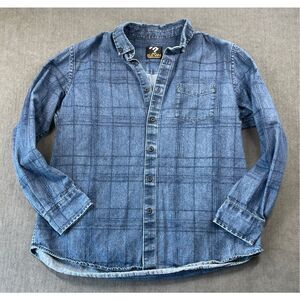 Eleveni Denim Plaid Button Shirt Mens L Blue Long Sleeve‎ Casual Workwear